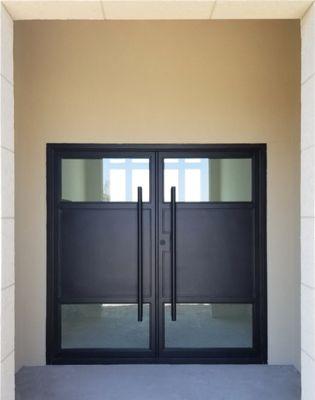 Modern Black Thermal Break Iron Door with Custom Pull Handles