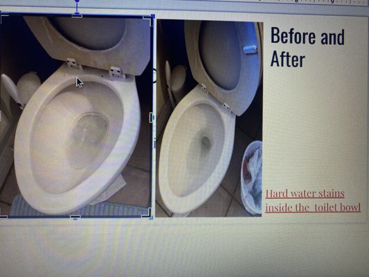 Toilet before and after a deep clean. Hard water calcium stain removed after sitting there for 5 years