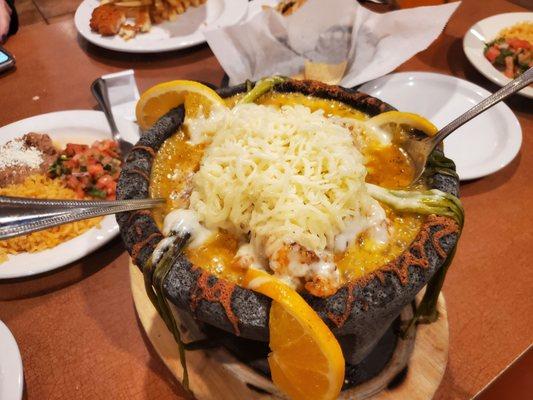 Chicken and shrimp molcajete for 2