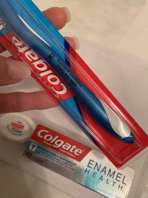 Their complimentary toothbrushes after a dental cleaning have their dentist office information on them.