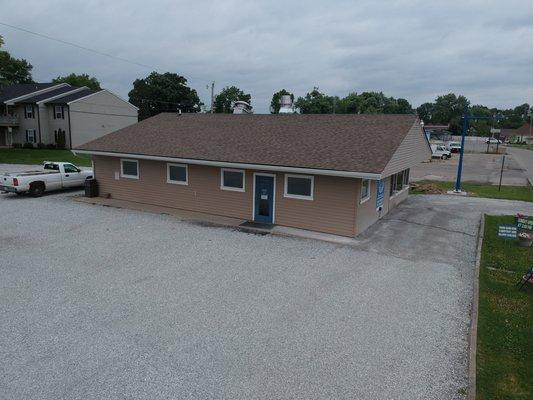 Drone picture of front of building