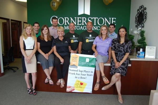 Cornerstone Mortgage, Inc.  Imperial Office! The best team around, celebrating being voted a Top Company to work for 4 years in a row!