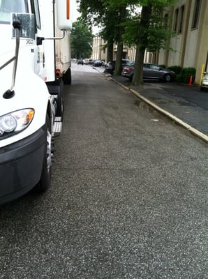 Stuck on a one way street with a 53' trailer on a rainy day. Woohoo!