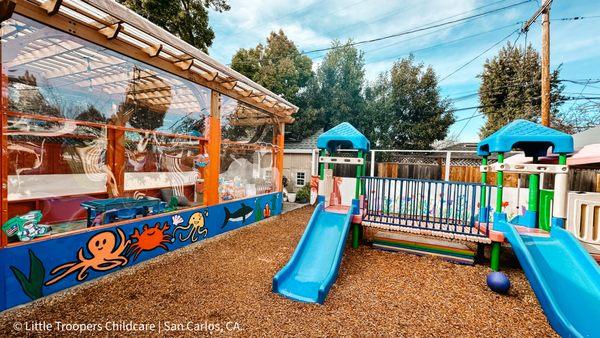 Our outdoor play area make our troopers slide into fun!