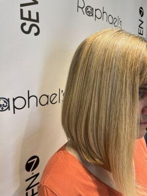 Long hair bob asymmetrical with beautiful golden blonde color