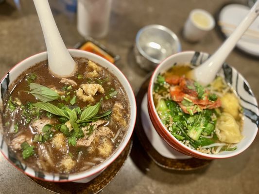 Boat Noodle Soup (Small) and Bah Mee Keaw Nam Moo Daeng (Small)