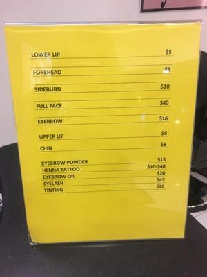 New price list. Brows went up $1, but still worth it.