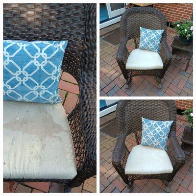 Outdoor upholstery before and after.