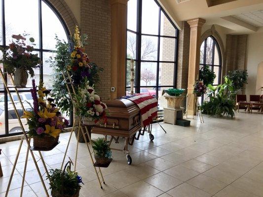 Gathering space set up for funeral