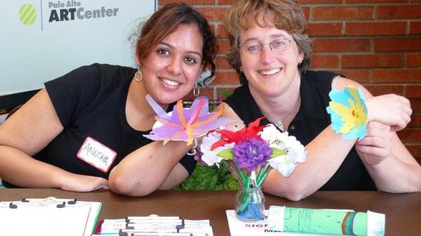 Heather volunteering w/ Anusha for Art in the garden childerns family day at the Palo Alto Art Cetner