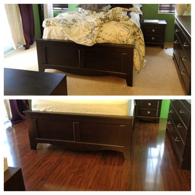 Before and after. Removed carpet and installed new laminate flooring.