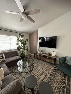 More Wood panels for the corner of this living room for a more modern look.