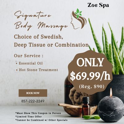 Zoe Spa
 40 Harrison Ave Unit 2A, Chinatown Boston, MA 02111
 Call us at 857-222-2249