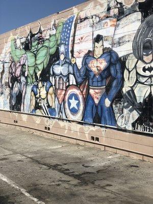 Faded Superheros mural from decades ago.