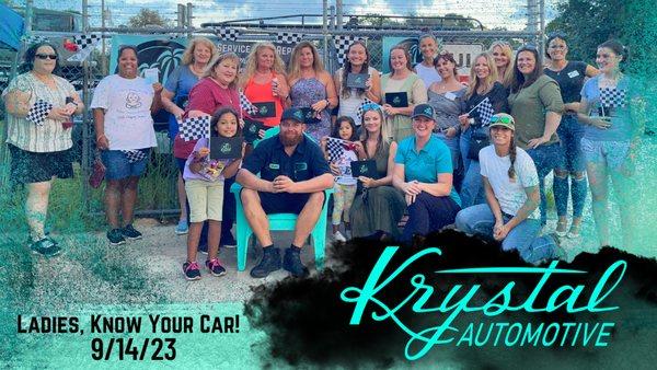 Ladies, Know Your Car! Here at Krystal Automotive we are passionate about our community. Great evening teaching women some auto basics.