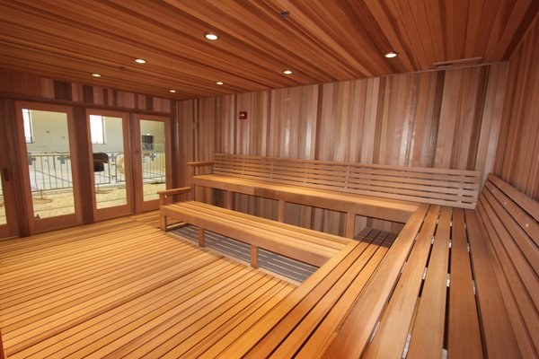 Inside of a commercial sauna