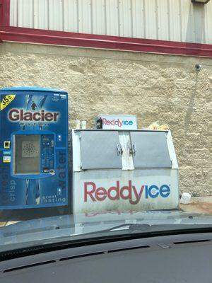 Trash on top of the ice because no place to throw trash away