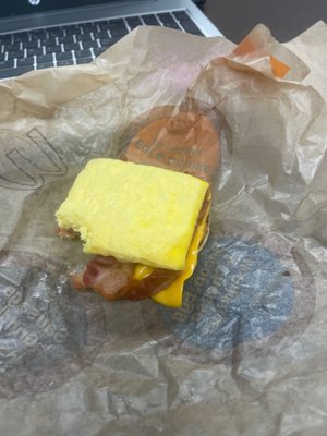 A McMuffin on an English muffin with no top.