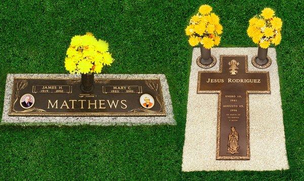 Bronze Grass Markers with an option to add a color or black and white porcelain picture of your loved one