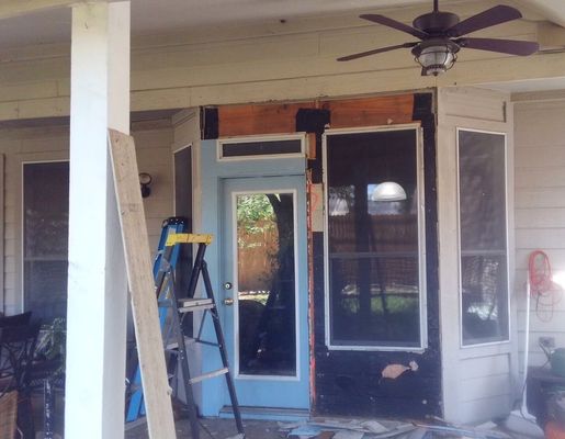 Before picture. Window and door being replaced with beautiful french doors.