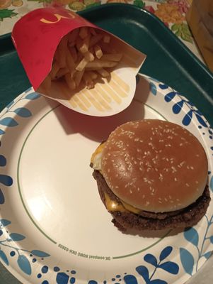 Two identical sandwiches and fries. Double quarter pounder with large fry. This one is my Dad's.