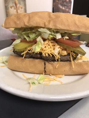 Cheeseburger on French bread