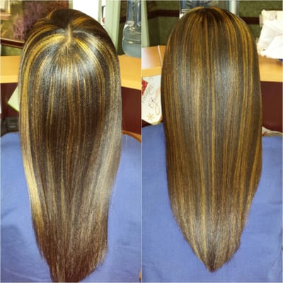 Golden Blonde half head highlights done by Agueda