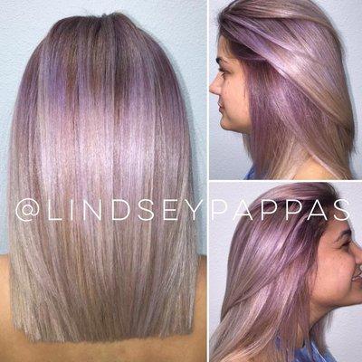 Lavender roots with Balayage platinum ends