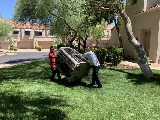 The ARS crew removing the old AC unit.