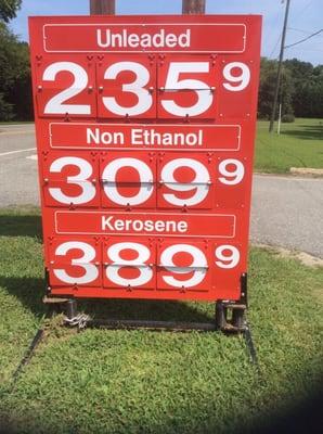 Gas prices for Regular and Non-Ethanol.