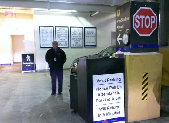 First stop into garage... our attendant awaits his parker!