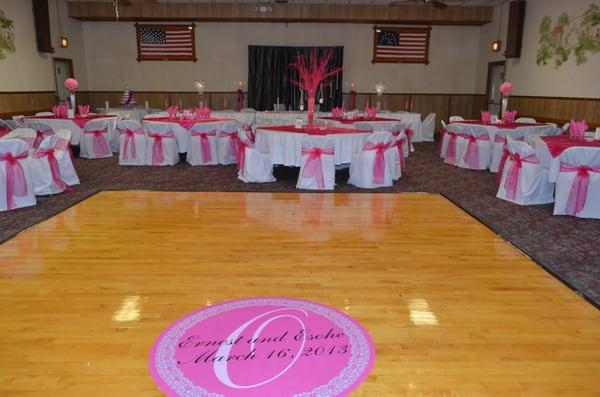 After pic of Hall (linen and centerpieces . Pleasant staff to open the hall so decoration to be done www.yourcherishedmoment.com