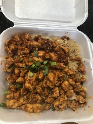 Spicy Chicken with fried rice.