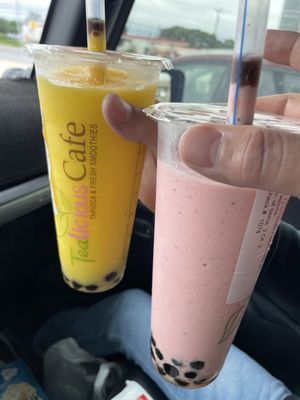 Mango Ice with tapioca and Strawberry Ice with tapioca.