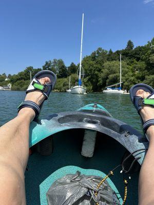 Relaxing and kayaking about sailboat moorings.