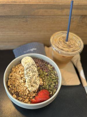 Açaí bowl and a coffee.