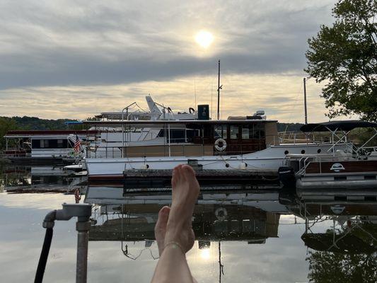 Sunset in Island City Harbor from the deck of the Minnow