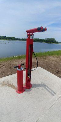 Bike station, complete with tools and an air pump