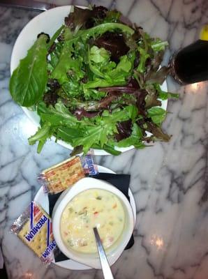 House Salad, Corn Chowder both xlnt