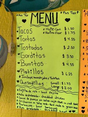 The updated menu. As of 2019