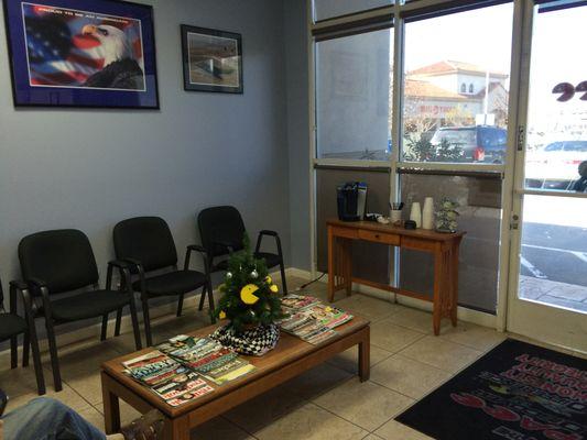 WE HAVE A HEATED AND AIR CONDITION WAITING ROOM WITH REFESHMENTS AND TV.