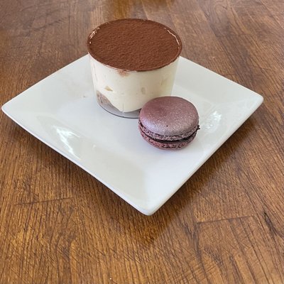 Tiramisu and violet cassis macaron