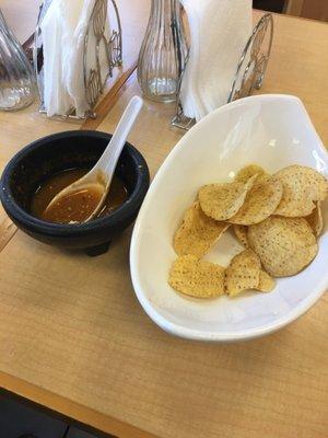 Complimentary chips and hot homemade salsa