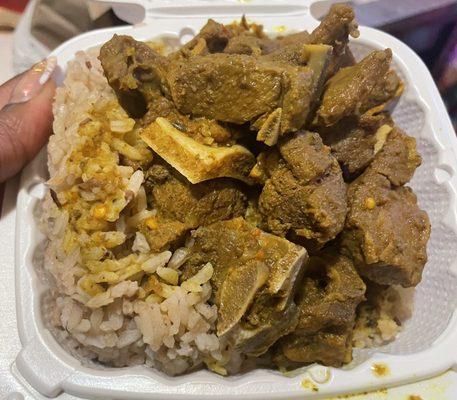 Small Curry Goat with Rice & Peas