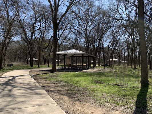 Lots of pavilions with tables