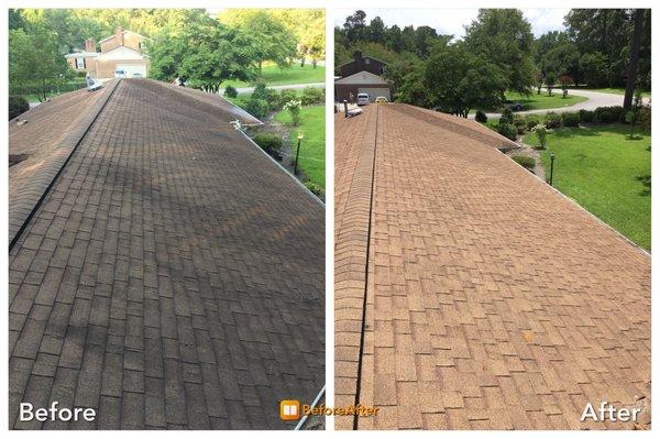 Safe no pressure roof cleaning adds life and beauty to your roof.