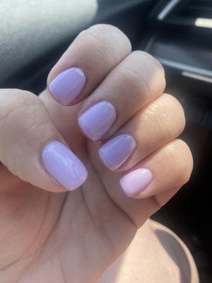 Dip manicure in a light purple.  Mayra did such a great job!!