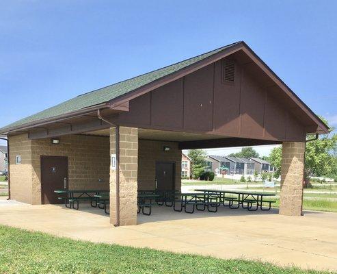 The picnic shelter has electricity and restrooms.