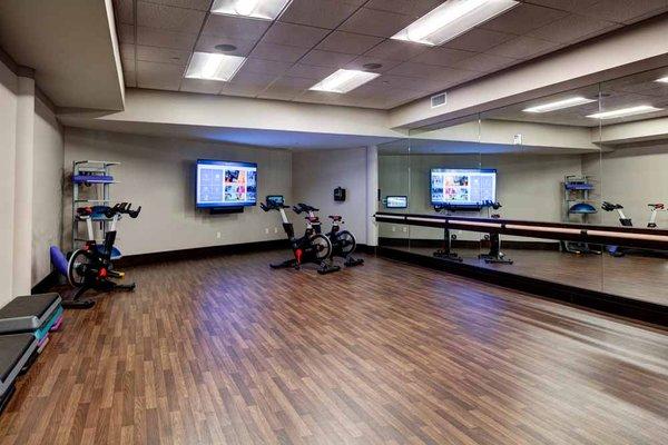 Movement studio in the fitness center has a heated floor for yoga and Pilates, plus WellBeats on-demand virtual fitness classes.