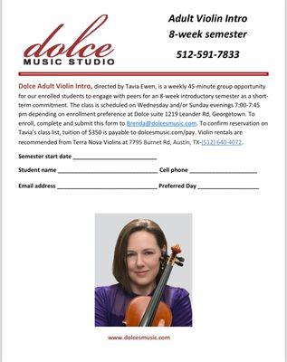 Adult Violin intro with Tavia Ewen at Dolce!